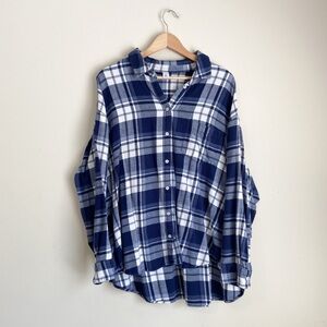 Old Navy Blue and White Plaid Flannel Button Down Shirt